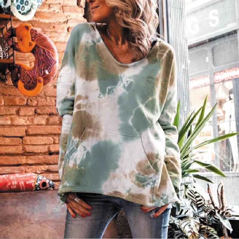 Damen Oversize Batik-Pullover mit V-Ausschnitt und Kängurutasche Shop Nory