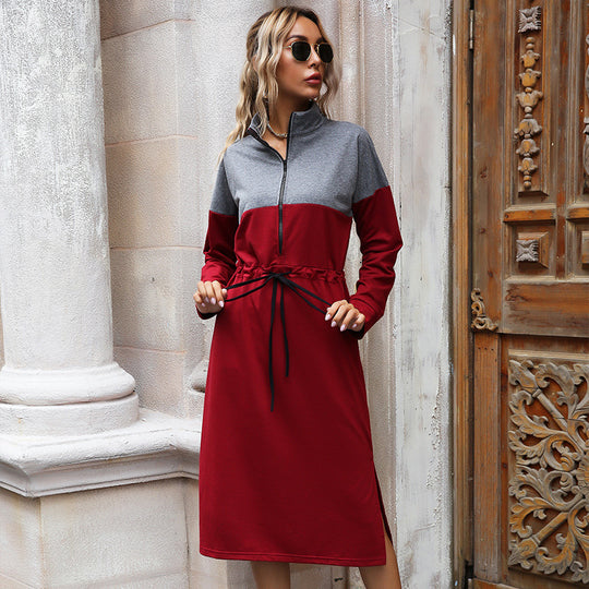 Damen Sportliches Midikleid mit Stehkragen, Reißverschluss & Taillenzug Shop Nory