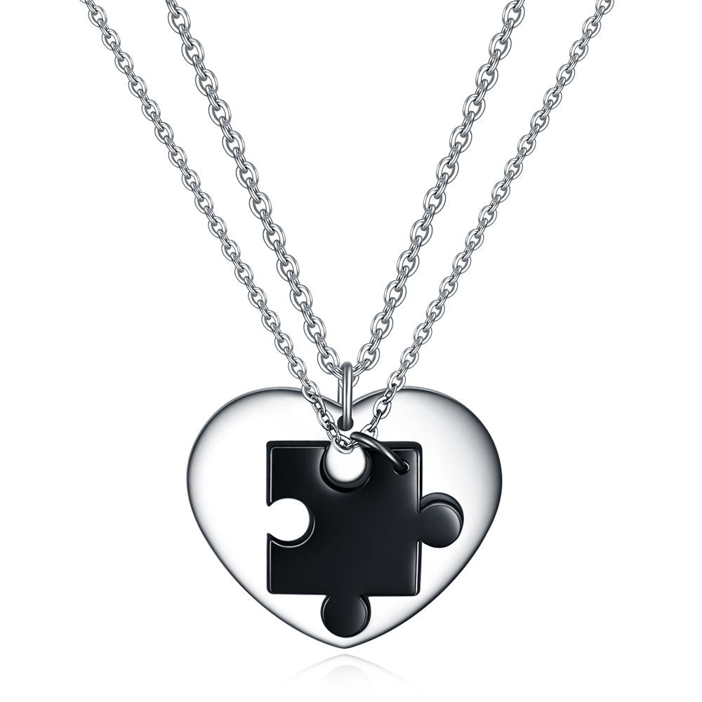 Damen Halskette mit herzförmigem Anhänger und Puzzle-Design Shop Nory