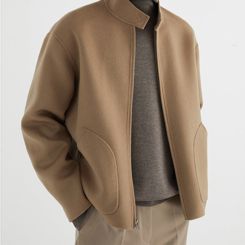 Herren Kurzgeschnittene Wollfleece-Übergangsjacke mit Stehkragen und geschwungenen Eingrifftaschen Shop Nory