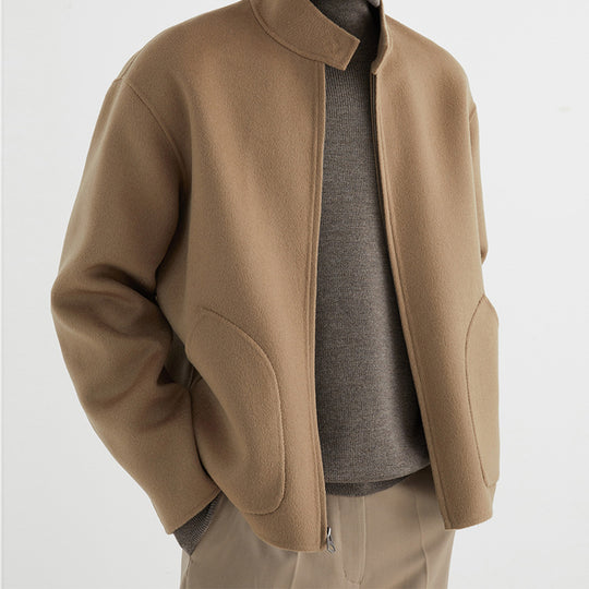 Herren Kurzgeschnittene Wollfleece-Übergangsjacke mit Stehkragen und geschwungenen Eingrifftaschen Shop Nory