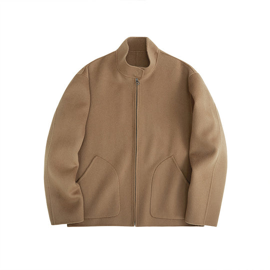 Herren Kurzgeschnittene Wollfleece-Übergangsjacke mit Stehkragen und geschwungenen Eingrifftaschen Shop Nory