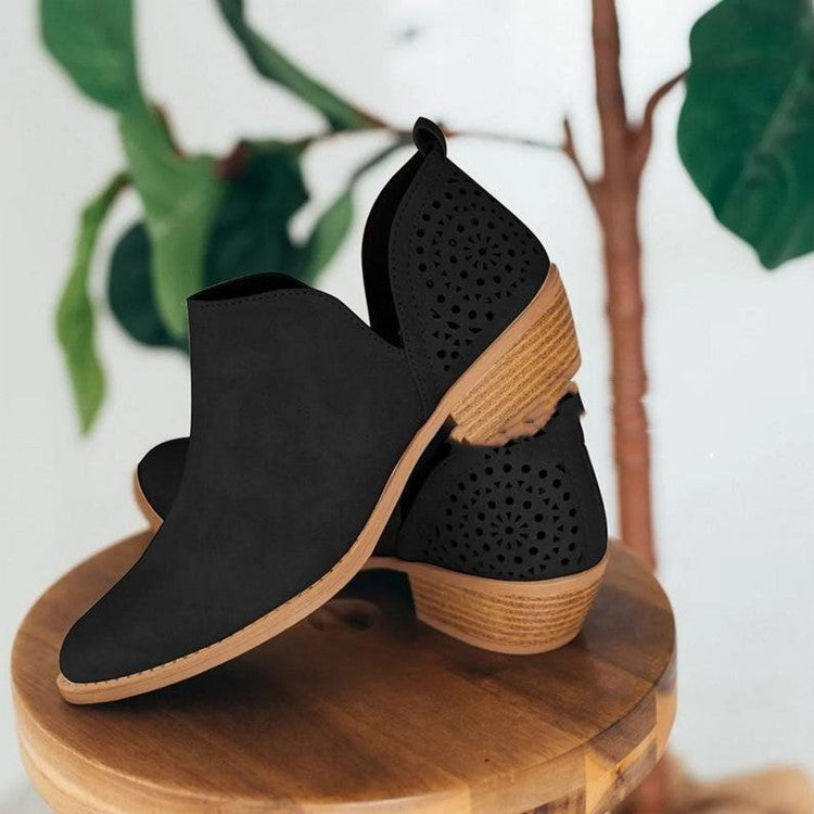 Damen Elegante Ankle Boots mit luftiger Lochmuster-Optik