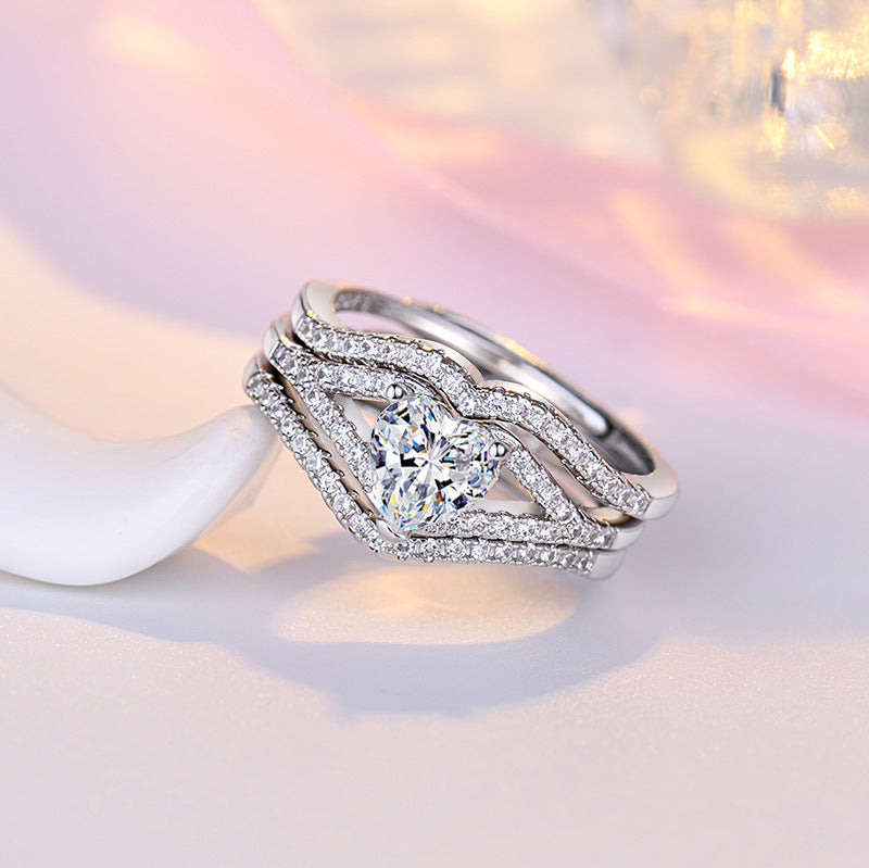 Damen herzförmiger Verlobungsring mit Zirkonia-Besatz Shop Nory