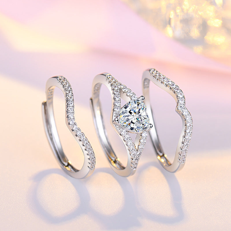Damen herzförmiger Verlobungsring mit Zirkonia-Besatz Shop Nory