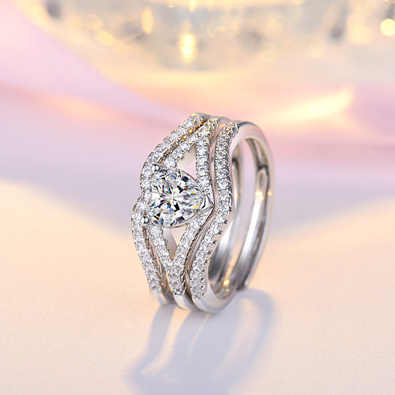 Damen herzförmiger Verlobungsring mit Zirkonia-Besatz Shop Nory