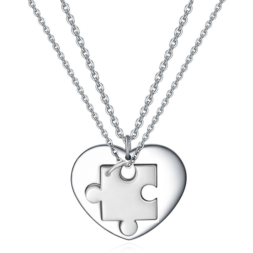 Damen Halskette mit herzförmigem Anhänger und Puzzle-Design Shop Nory