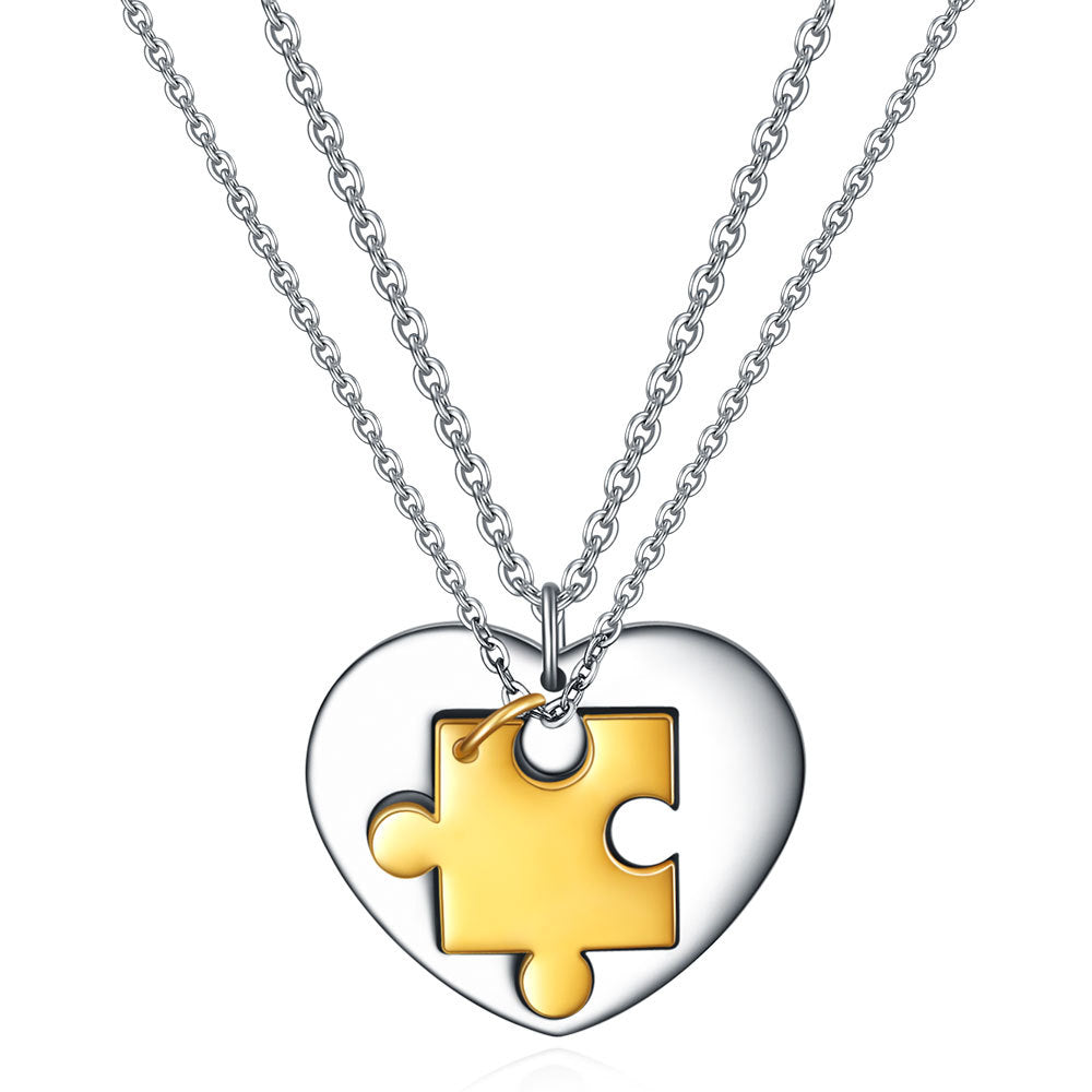 Damen Halskette mit herzförmigem Anhänger und Puzzle-Design Shop Nory