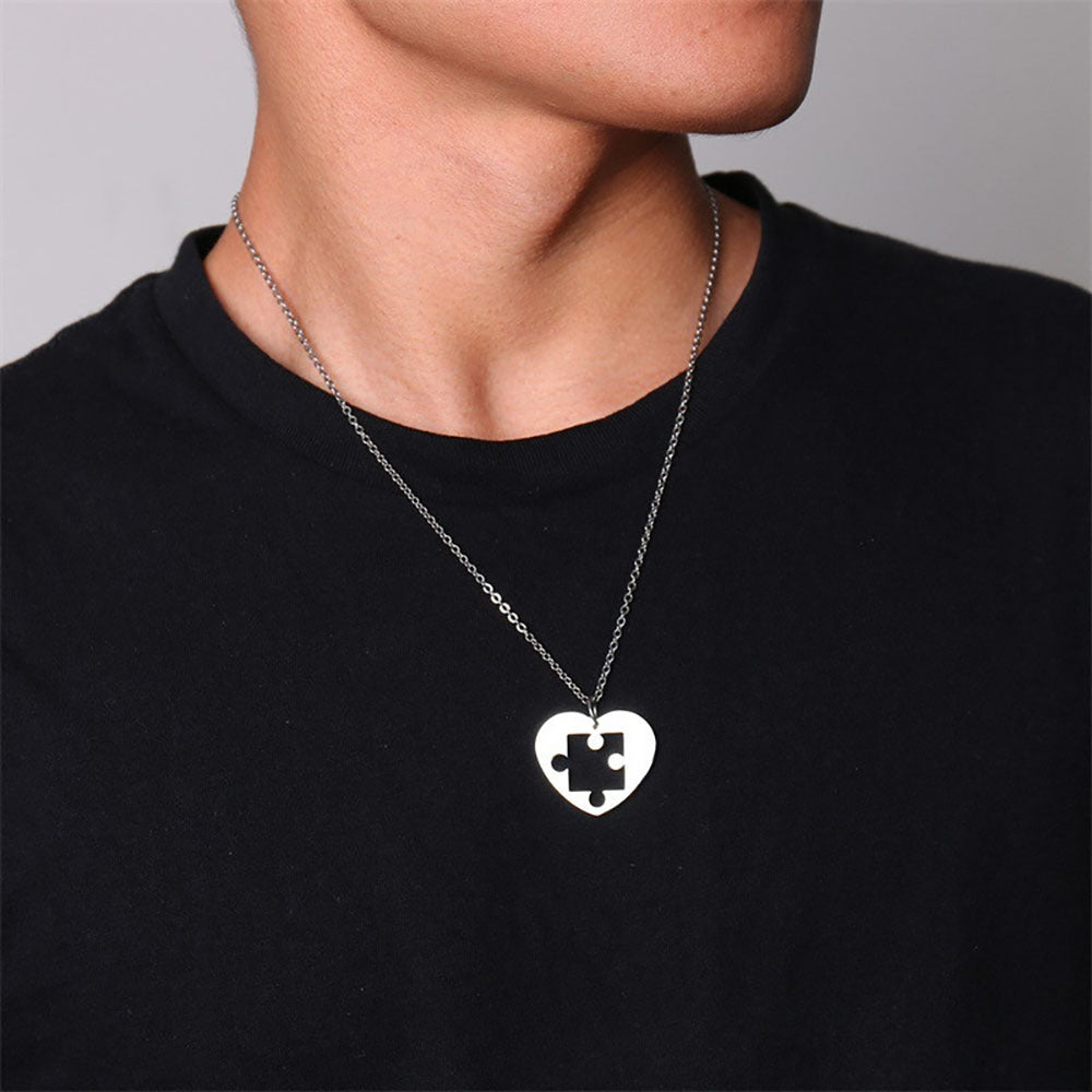 Damen Halskette mit herzförmigem Anhänger und Puzzle-Design Shop Nory