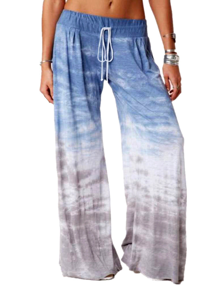 Damen weite Batik-Hose mit Kordelzug, Plissee und Seitentaschen Shop Nory