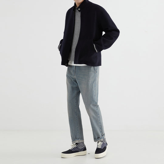 Herren Kurzgeschnittene Wollfleece-Übergangsjacke mit Stehkragen und geschwungenen Eingrifftaschen Shop Nory