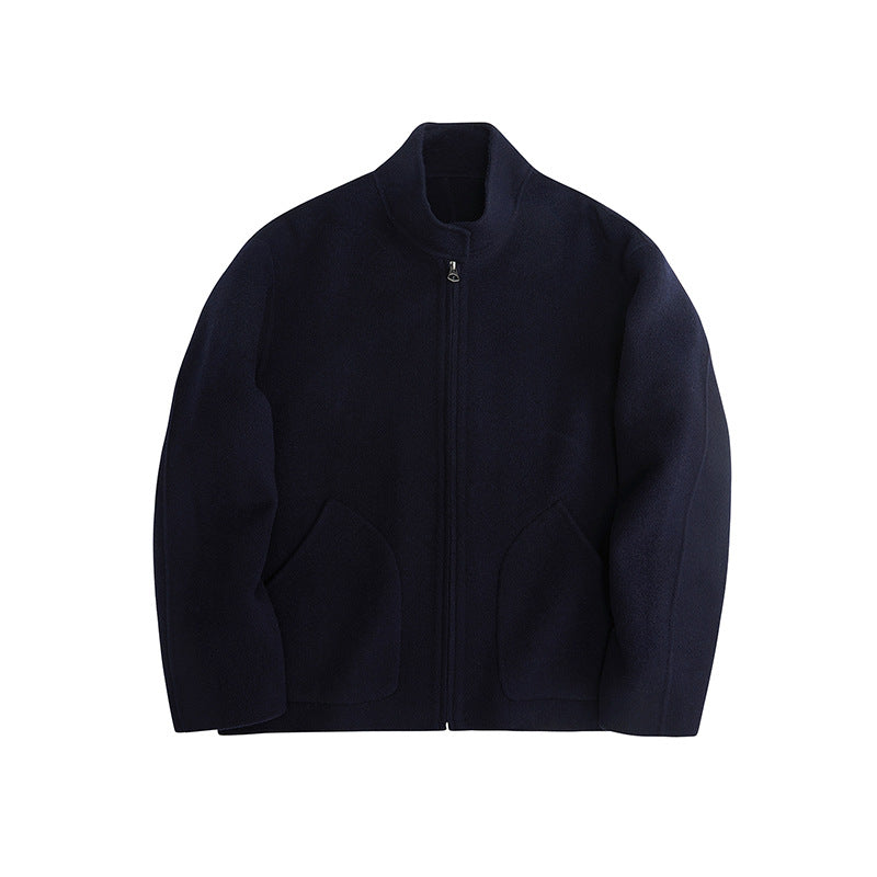 Herren Kurzgeschnittene Wollfleece-Übergangsjacke mit Stehkragen und geschwungenen Eingrifftaschen Shop Nory