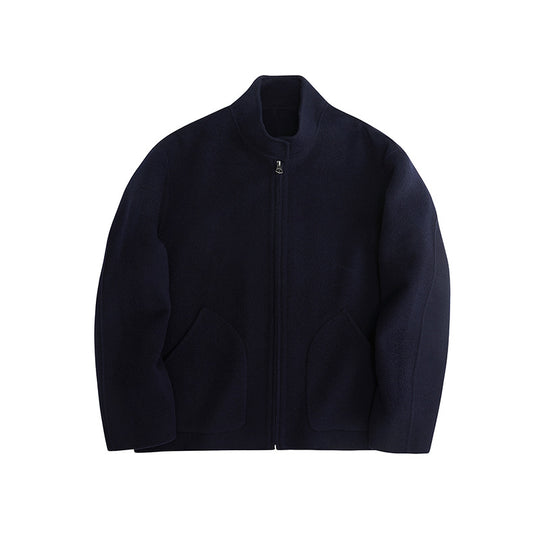 Herren Kurzgeschnittene Wollfleece-Übergangsjacke mit Stehkragen und geschwungenen Eingrifftaschen Shop Nory