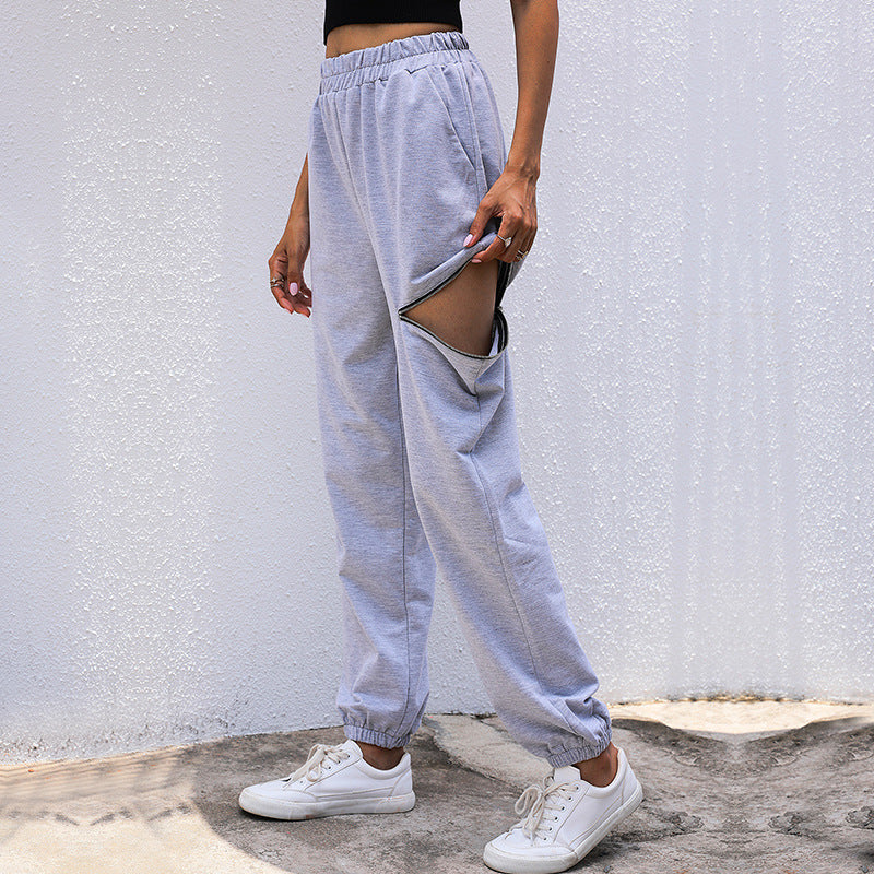 Damen Lässige High-Waist Sweathose mit Reißverschlusstasche und elastischem Saum Shop Nory