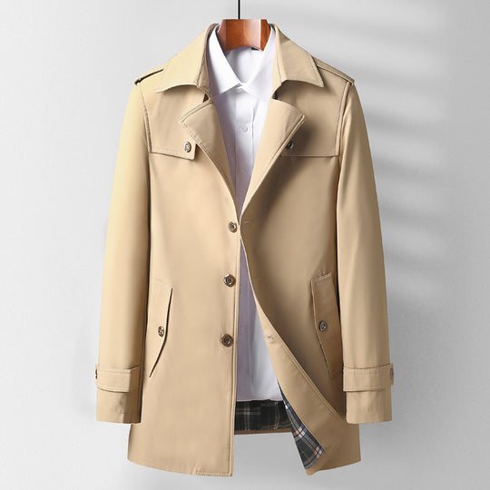 Herren Klassischer Kurztrenchcoat mit Hemdkragen, Schulterpatten und gefütterter Innenseite Shop Nory