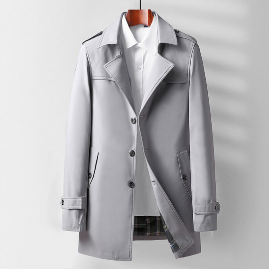 Herren Klassischer Kurztrenchcoat mit Hemdkragen, Schulterpatten und gefütterter Innenseite Shop Nory