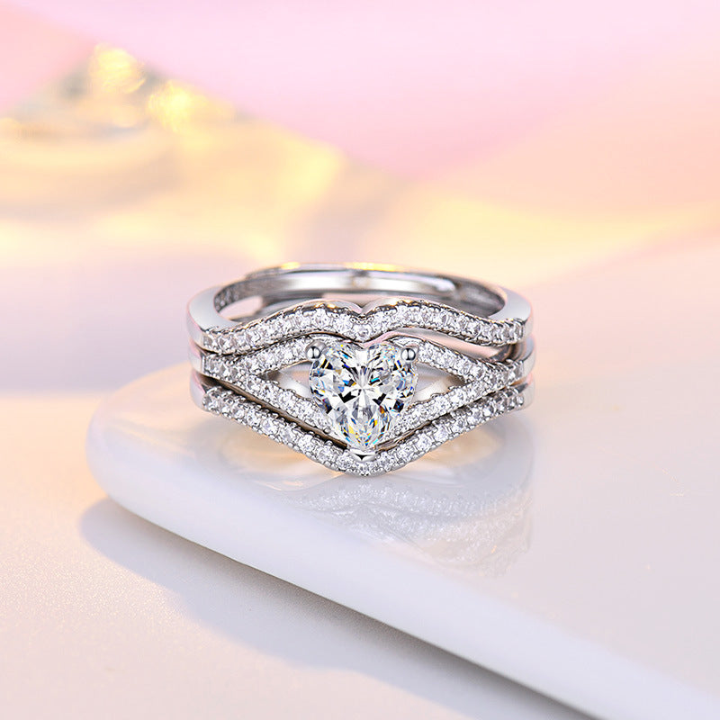 Damen herzförmiger Verlobungsring mit Zirkonia-Besatz Shop Nory