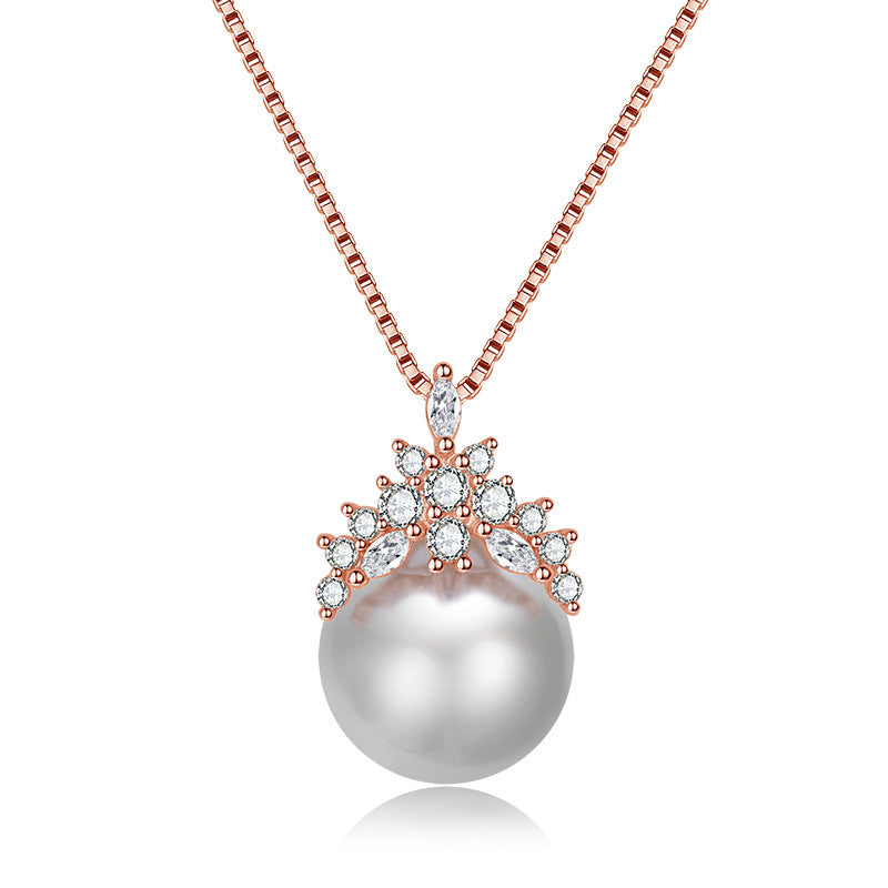 Damen Halskette mit kunstvollem Perlenanhänger und funkelnden Zirkonia-Details Shop Nory
