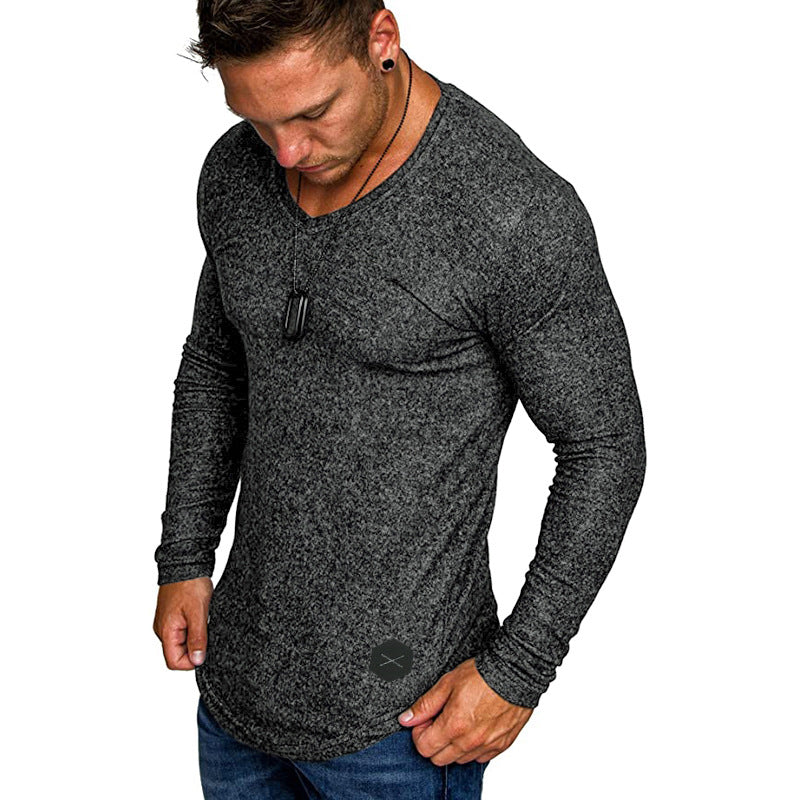 Herren Enganliegendes Langarmshirt mit tiefem V-Ausschnitt, elastischem Baumwollmix und abgerundetem Saum Shop Nory