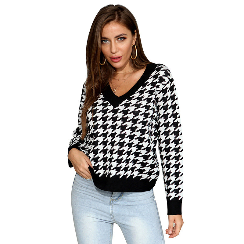 Damen Verspielter Pullover mit Karomuster Shop Nory