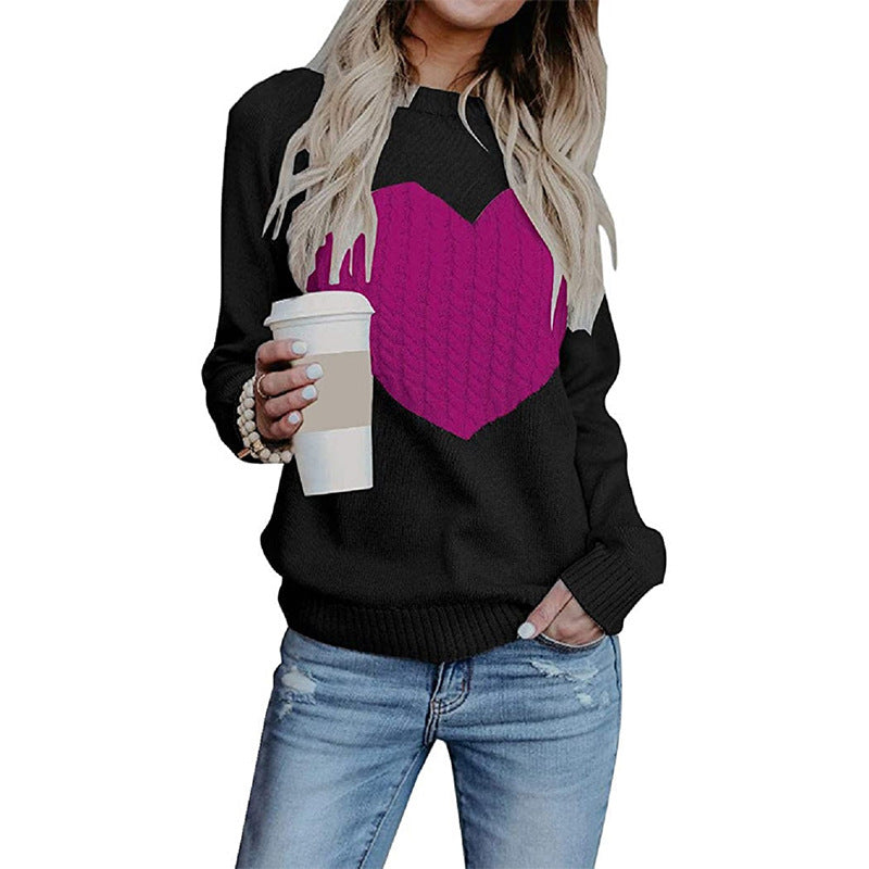 Damen Strickpullover mit Herzapplikation, Rippbündchen und legerer Passform Shop Nory