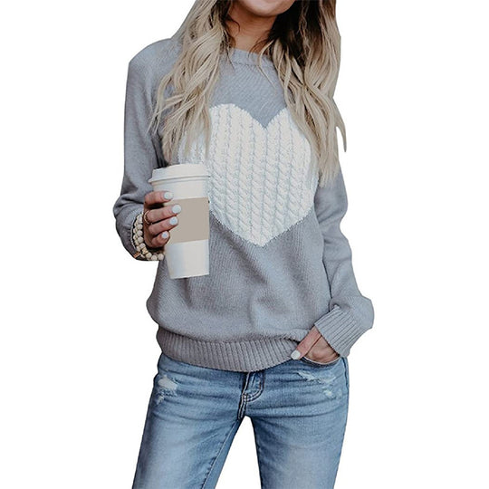 Damen Strickpullover mit Herzapplikation, Rippbündchen und legerer Passform Shop Nory