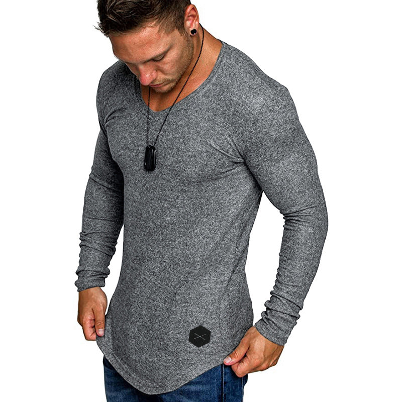 Herren Enganliegendes Langarmshirt mit tiefem V-Ausschnitt, elastischem Baumwollmix und abgerundetem Saum Shop Nory
