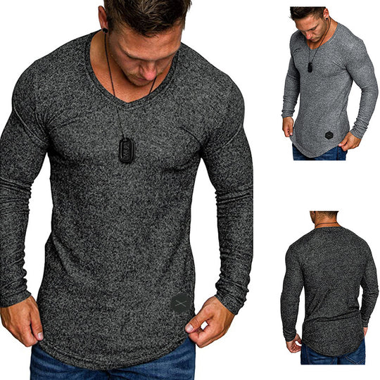 Herren Enganliegendes Langarmshirt mit tiefem V-Ausschnitt, elastischem Baumwollmix und abgerundetem Saum Shop Nory