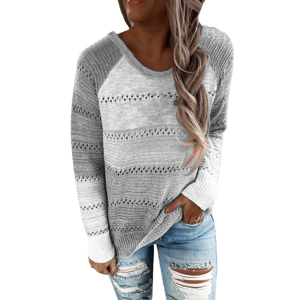 Damen Lässiger Strickpullover mit Ajour‑Muster, Colourblock‑Einsätzen und lockerer Passform Shop Nory