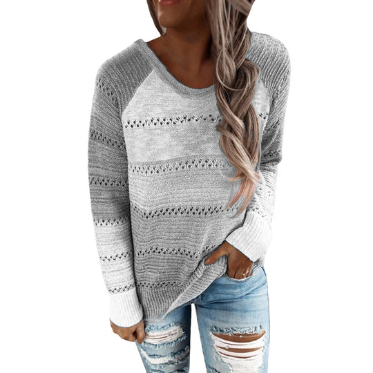 Damen Lässiger Strickpullover mit Ajour‑Muster, Colourblock‑Einsätzen und lockerer Passform Shop Nory