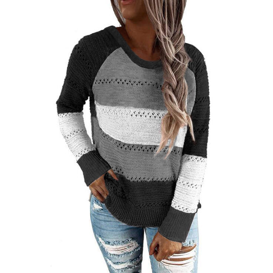 Damen Lässiger Strickpullover mit Ajour‑Muster, Colourblock‑Einsätzen und lockerer Passform Shop Nory
