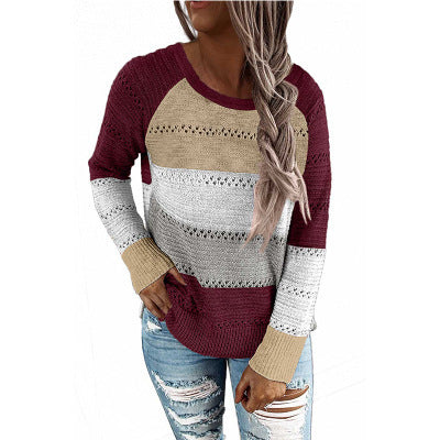 Damen Lässiger Strickpullover mit Ajour‑Muster, Colourblock‑Einsätzen und lockerer Passform Shop Nory