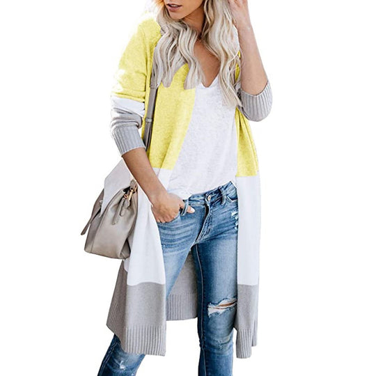 Damen Longline-Cardigan mit Colorblock, geripptem Saum und offener Front Shop Nory