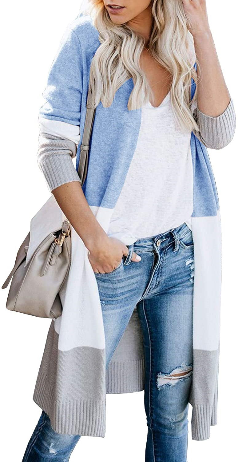 Damen Longline-Cardigan mit Colorblock, geripptem Saum und offener Front Shop Nory