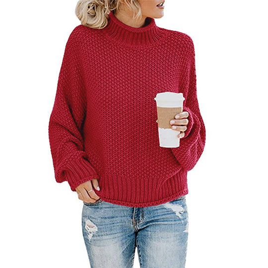 Damen Grobgestrickter Boxy-Rollkragenpullover mit strukturierter Waffeloptik und geripptem Saum Shop Nory