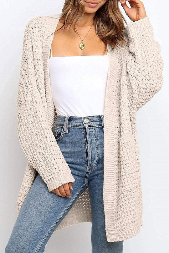 Damen Langer Offener Grobstrick-Cardigan im Cocoon-Schnitt mit Eingrifftaschen Shop Nory
