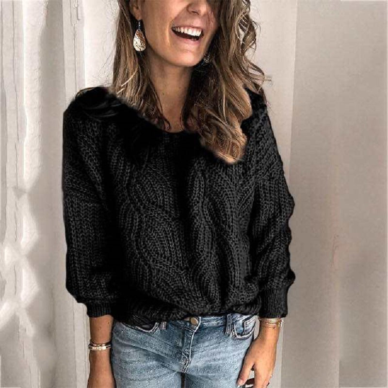 Damen Oversize Ajour-Grobstrickpullover mit U-Boot-Ausschnitt und Zopfmuster Shop Nory