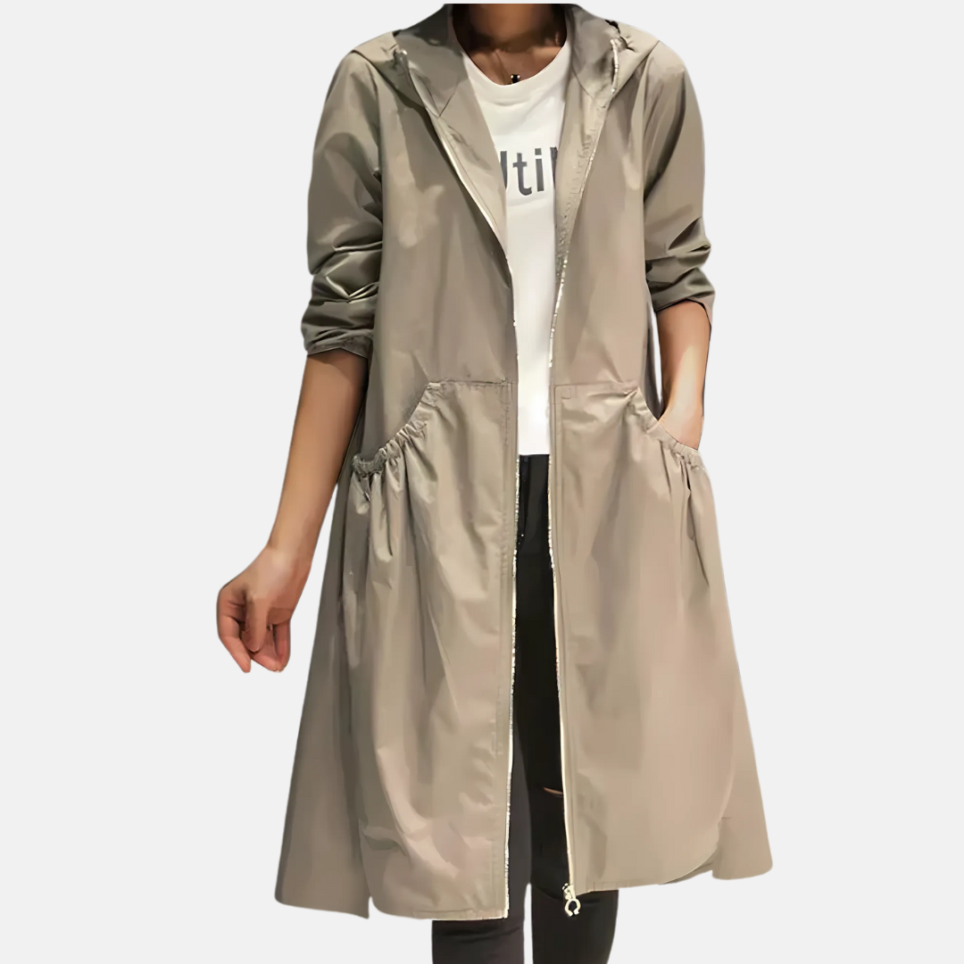 Wasserdichter Knielanger Mantel mit Kapuze für Damen