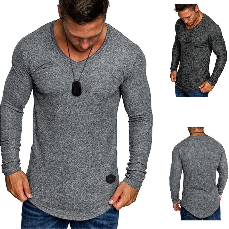 Herren Enganliegendes Langarmshirt mit tiefem V-Ausschnitt, elastischem Baumwollmix und abgerundetem Saum Shop Nory