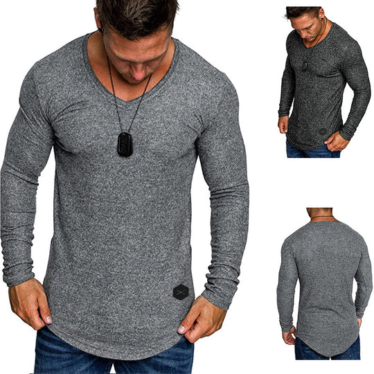 Herren Enganliegendes Langarmshirt mit tiefem V-Ausschnitt, elastischem Baumwollmix und abgerundetem Saum Shop Nory