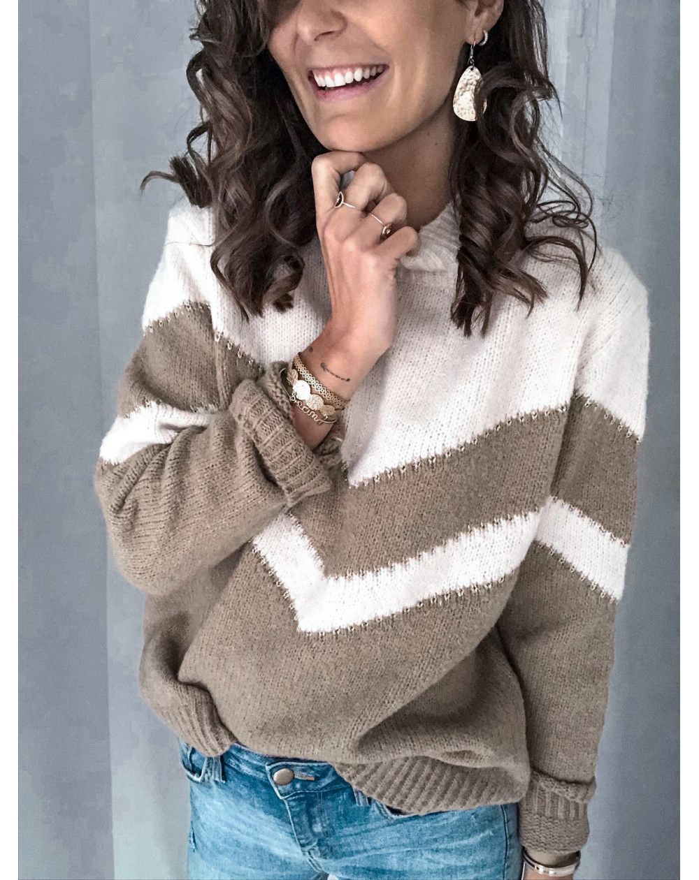 Damen Strickpullover mit hohem Stehkragen und Chevron‑Muster Shop Nory