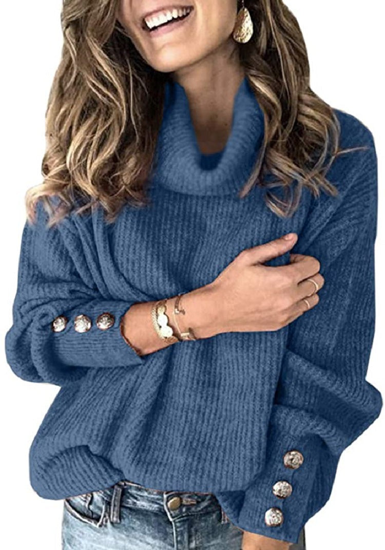 Damen Oversize-Rollkragenpullover mit Rippstruktur und Zierknopfleiste Shop Nory