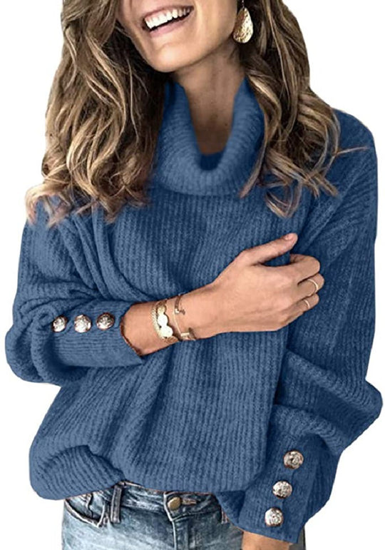 Damen Oversize-Rollkragenpullover mit Rippstruktur und Zierknopfleiste Shop Nory