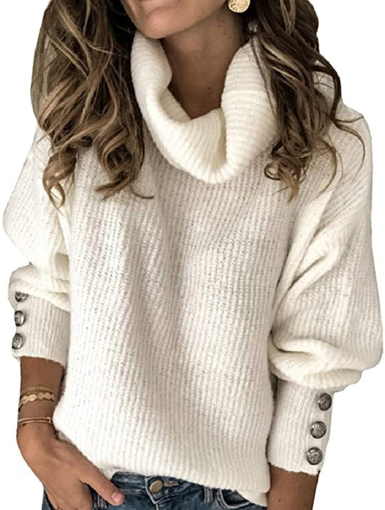 Damen Oversize-Rollkragenpullover mit Rippstruktur und Zierknopfleiste Shop Nory