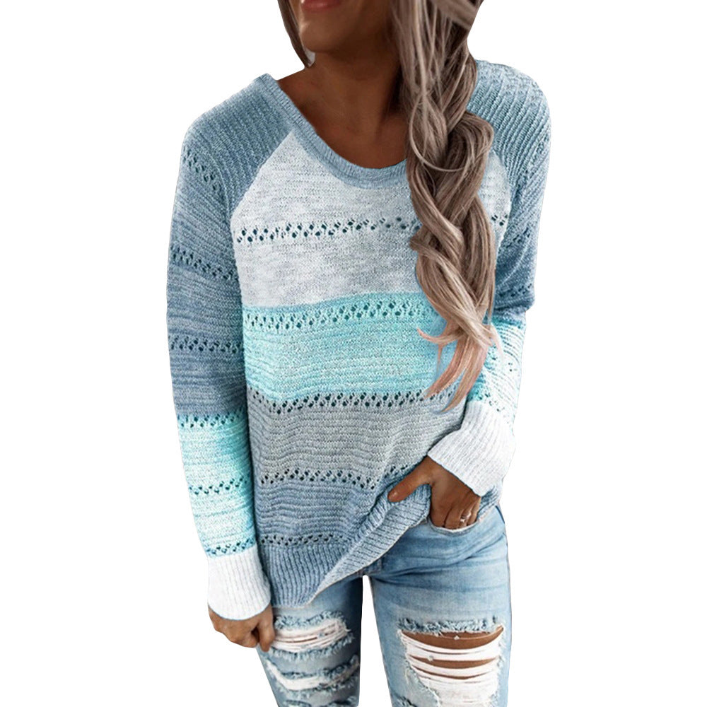 Damen Lässiger Strickpullover mit Ajour‑Muster, Colourblock‑Einsätzen und lockerer Passform Shop Nory