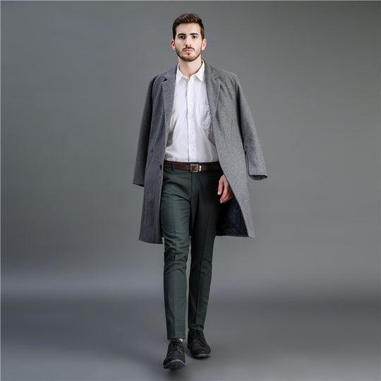 Herren Zeitloser langer Wollmantel mit schmalem Revers und Zweiknopf‑Verschluss Shop Nory