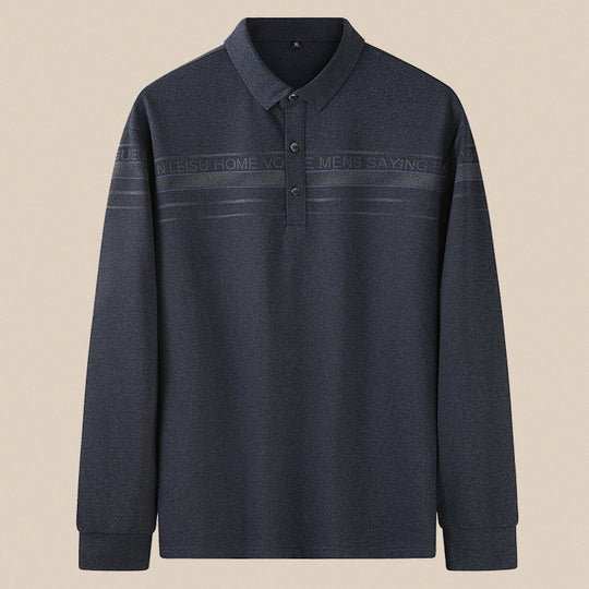 Herren Langarm-Poloshirt mit Kragen, Knopfleiste und feiner Struktur Shop Nory