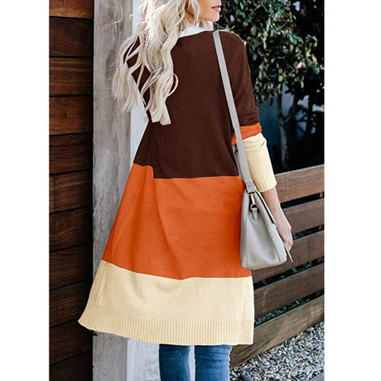 Damen Longline-Cardigan mit Colorblock, geripptem Saum und offener Front Shop Nory