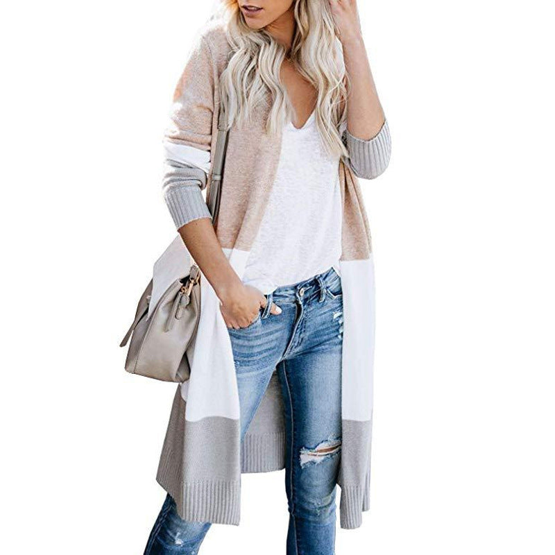 Damen Longline-Cardigan mit Colorblock, geripptem Saum und offener Front Shop Nory