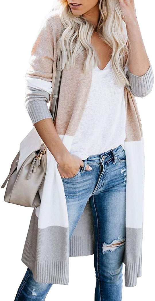 Damen Longline-Cardigan mit Colorblock, geripptem Saum und offener Front Shop Nory